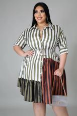 Plus Size Striped Patchwork Shirt Dress Without Belt BMF-PP058