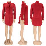 Plus Size Long Sleeve Split Hem Shirt Top SFY-MM001