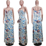 Sexy Printed Spaghetti Strap Maxi Dress WY-6804
