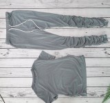 Solid Short Sleeve Stacked Pants Two Piece Sets WY-6762