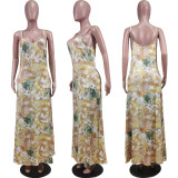 Sexy Printed Spaghetti Strap Maxi Dress WY-6804