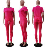 Solid Short Sleeve Stacked Pants Two Piece Sets WY-6762