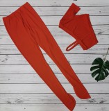 Solid One Shoulder Split Pants Two Piece Sets WY-6734