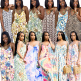 Sexy Printed Spaghetti Strap Maxi Dress WY-6804