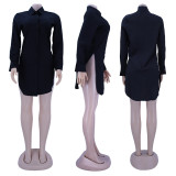 Plus Size Long Sleeve Split Hem Shirt Top SFY-MM001