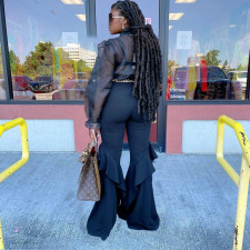 Elegant Bow Tie Blouse Top Flared Pants 2 Piece Sets SFY-MM007