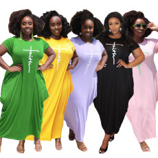 Plus Size Casual Short Sleeve Irregular Maxi Dress BMF-PP062