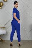 Solid Short Sleeve Stacked Pants Two Piece Sets WY-6762