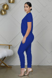 Solid Short Sleeve Stacked Pants Two Piece Sets WY-6762