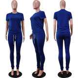 Solid Short Sleeve Stacked Pants Two Piece Sets WY-6762