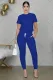 Solid Short Sleeve Stacked Pants Two Piece Sets WY-6762