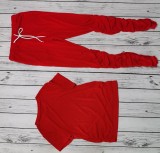Solid Short Sleeve Stacked Pants Two Piece Sets WY-6762