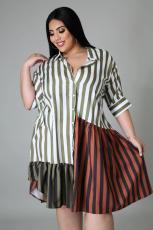 Plus Size Striped Patchwork Shirt Dress Without Belt BMF-PP058