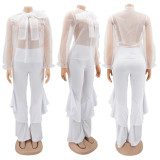 Elegant Bow Tie Blouse Top Flared Pants 2 Piece Sets SFY-MM007