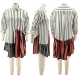 Plus Size Striped Patchwork Shirt Dress Without Belt BMF-PP058