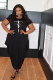 Plus Size Casual Short Sleeve Irregular Maxi Dress BMF-PP062
