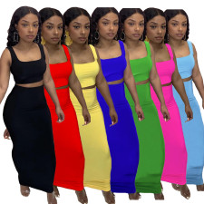 Solid Tank Top And Long Skirt 2 Piece Sets SFY-MM011