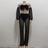 Sexy Off Shoulder Hollow Out Two Piece Pants Set SMR-9736