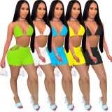 Sexy Solid Bra Top And Shorts Two Piece Sets FOSF-8082