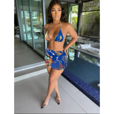 Sexy Printed Bra Top Mini Skirt 2 Piece Sets FOSF-8084