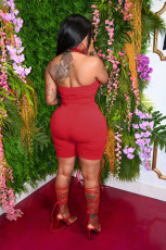 Sexy Solid Halter Lace Up Romper FNN-8611