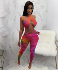Sexy Tie Dye Halter Hollow Pants 2 Piece Sets JH-254