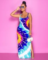 Sexy Printed Split Backless Cross Strap Maxi Dress SXF-2119