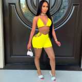 Sexy Solid Bra Top And Shorts Two Piece Sets FOSF-8082