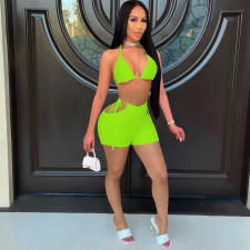 Sexy Solid Bra Top And Shorts Two Piece Sets FOSF-8082