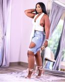 Plus Size Denim Ripped Hole Jeans Shorts LM-8249