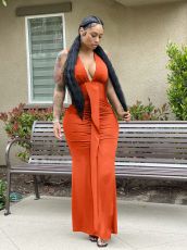 Sexy Sleeveless V Neck Ruched Long Evening Dress OMY-0029