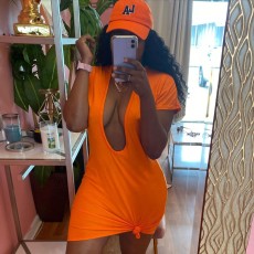 Sexy Solid Short Sleeve Mini Dress JH-257