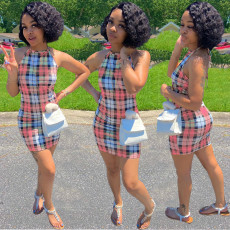 Plaid Print Halter Backless Mini Dress AL-253