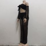 Sexy Off Shoulder Hollow Out Two Piece Pants Set SMR-9736