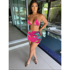 Sexy Printed Bra Top Mini Skirt 2 Piece Sets FOSF-8084