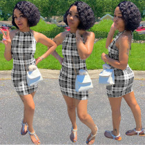 Plaid Print Halter Backless Mini Dress AL-253