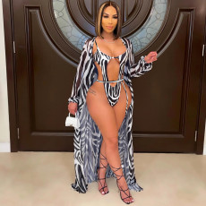 Sexy Printed Bodysuit Swimwear+Long Cloak 2 Piece Sets OLYF-6034-1