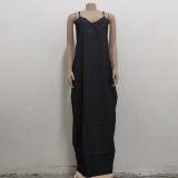 Plus Size Spaghetti Strap Loose Denim Maxi Dress SMR-8908