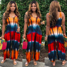 Tie Dye Print Sleeveless Wide Leg Jumpsuit SH-390141