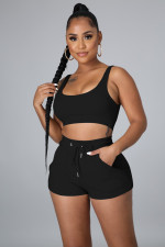 Solid Sports Tank Top And Shorts 2 Piece Sets JPF-1043