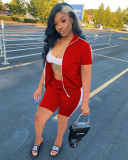 Fashion Casual Sports Short Sleeve Zipper Top And Shorts Two Piece Sets XYF-9106