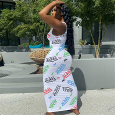 Summer Fashion Sexy Sleeveless Letter Print Long Dress WSM-5248