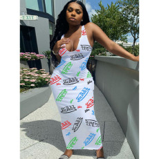 Summer Fashion Sexy Sleeveless Letter Print Long Dress WSM-5248