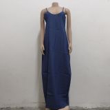 Plus Size Spaghetti Strap Loose Denim Maxi Dress SMR-8908