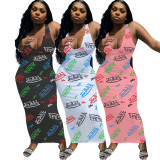 Summer Fashion Sexy Sleeveless Letter Print Long Dress WSM-5248