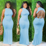Solid Sexy Backless Sleeveless Maxi Dress SH-390137