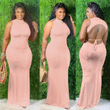 Solid Sexy Backless Sleeveless Maxi Dress SH-390137