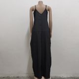Plus Size Spaghetti Strap Loose Denim Maxi Dress SMR-8908