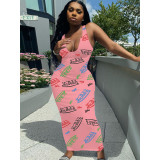 Summer Fashion Sexy Sleeveless Letter Print Long Dress WSM-5248