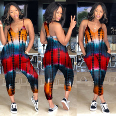 Tie Dye Print Sleeveless Strap Jumpsuit SH-390140